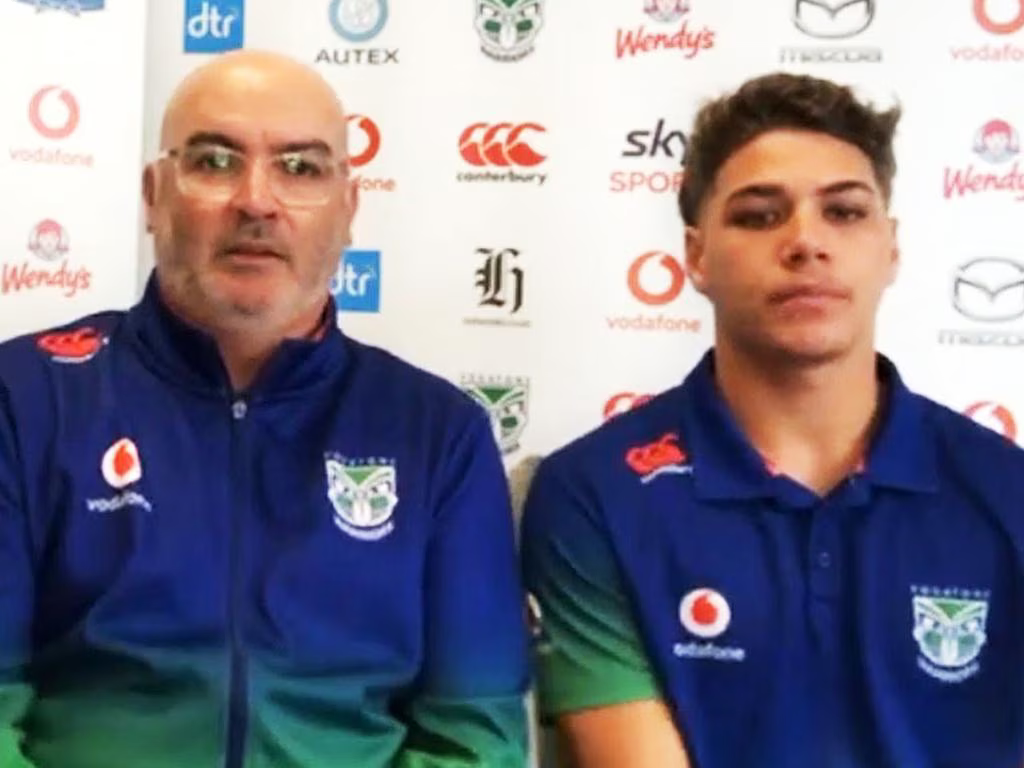 New Zealand Warriors CEO Cameron George and Reece Walsh.