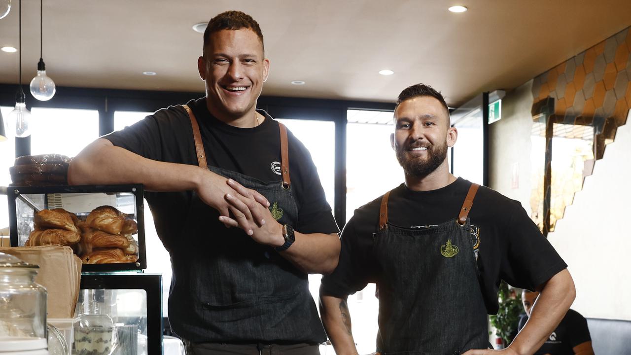 Former Roosters NRL player Kane Evans and his business partner Frank Karipidis. Picture: Richard Dobson