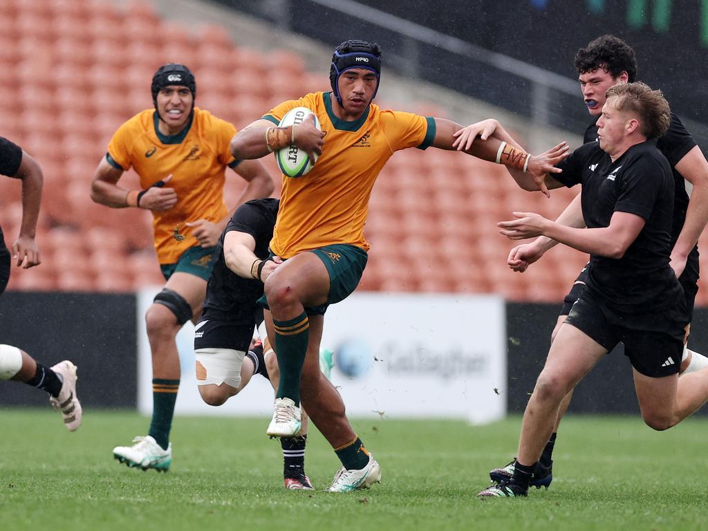 Former Panthers junior Heinz Lemoto playing for the Australia U18s against New Zealand in rugby union. Picture: Getty Images