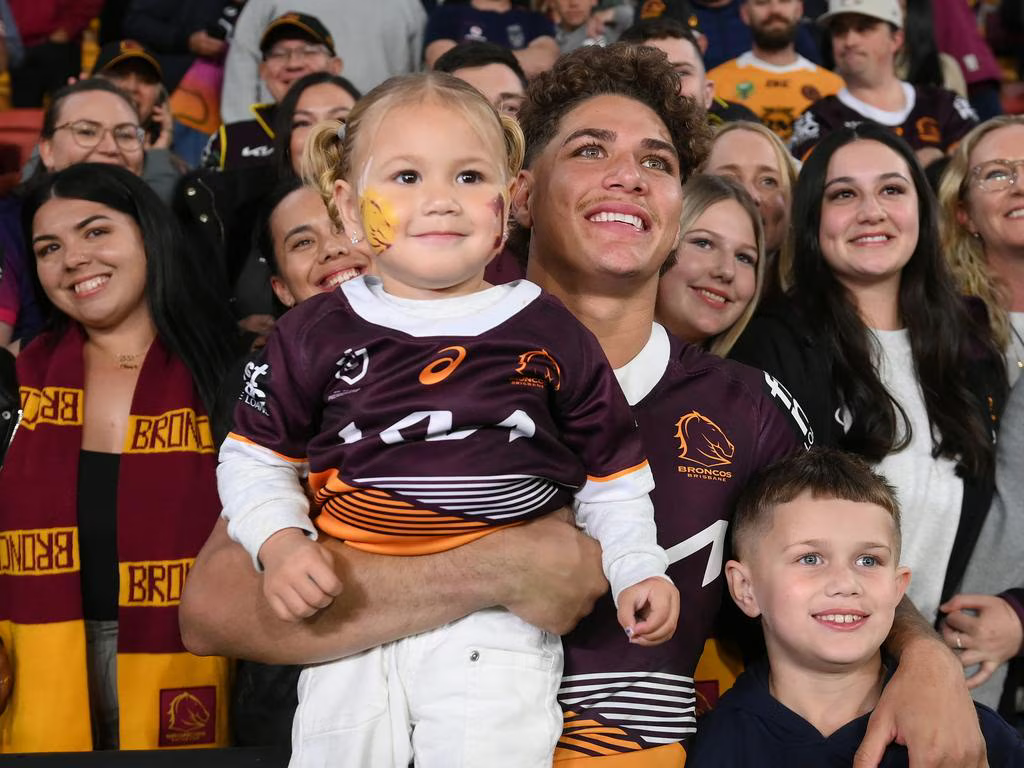 Daughter Leila is everything to Reece Walsh. Picture: Bradley Kanaris/Getty Images