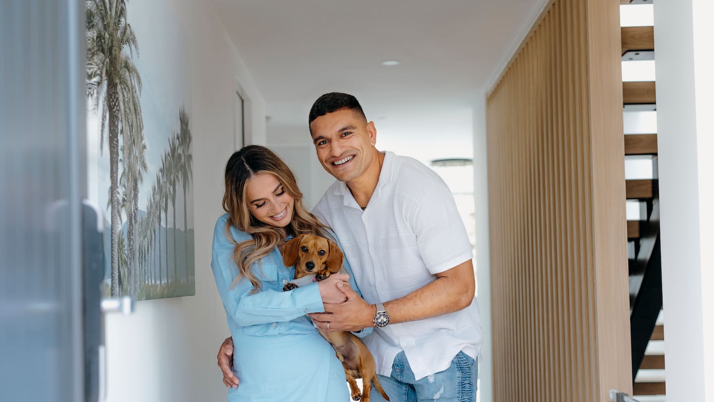 The league sensation and his wife Tayla reveal the awesome life they’ve built in Aotearoa. Photo / Emily Chalk The league sensation and his wife Tayla reveal the awesome life they’ve built in Aotearoa. Photo / Emily Chalk